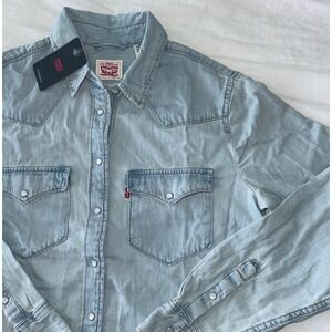 Levi's Denim Shirt Western Pearl Snap Long Sleeve Blue Women's Size M NWT